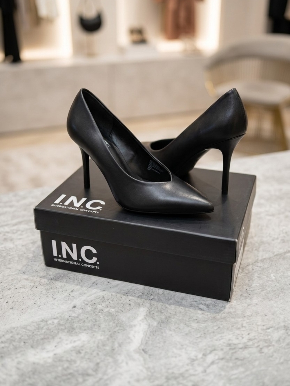 INC International Concepts Black Pointed Leather Stiletto Pumps